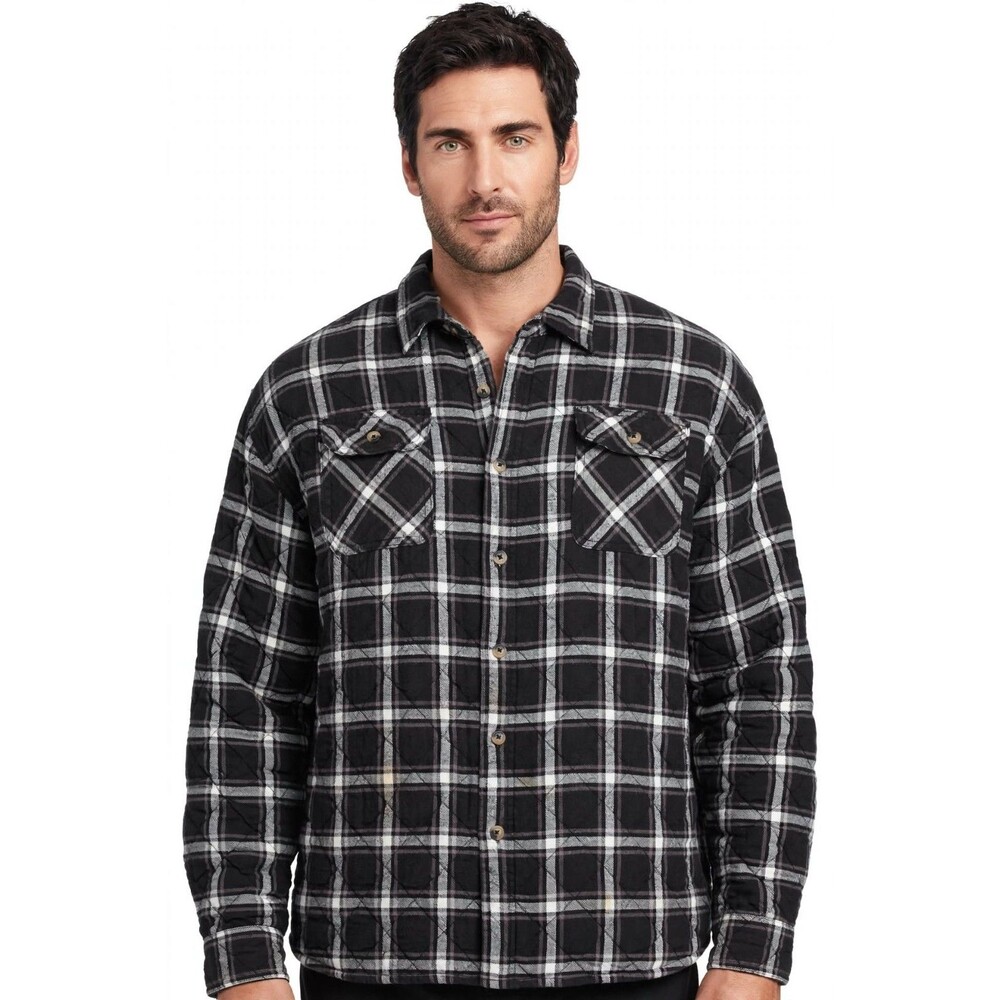 Wrangler Quilted Flannel Shirt Jacket Mens 2XL Black Plaid Lined Workwear